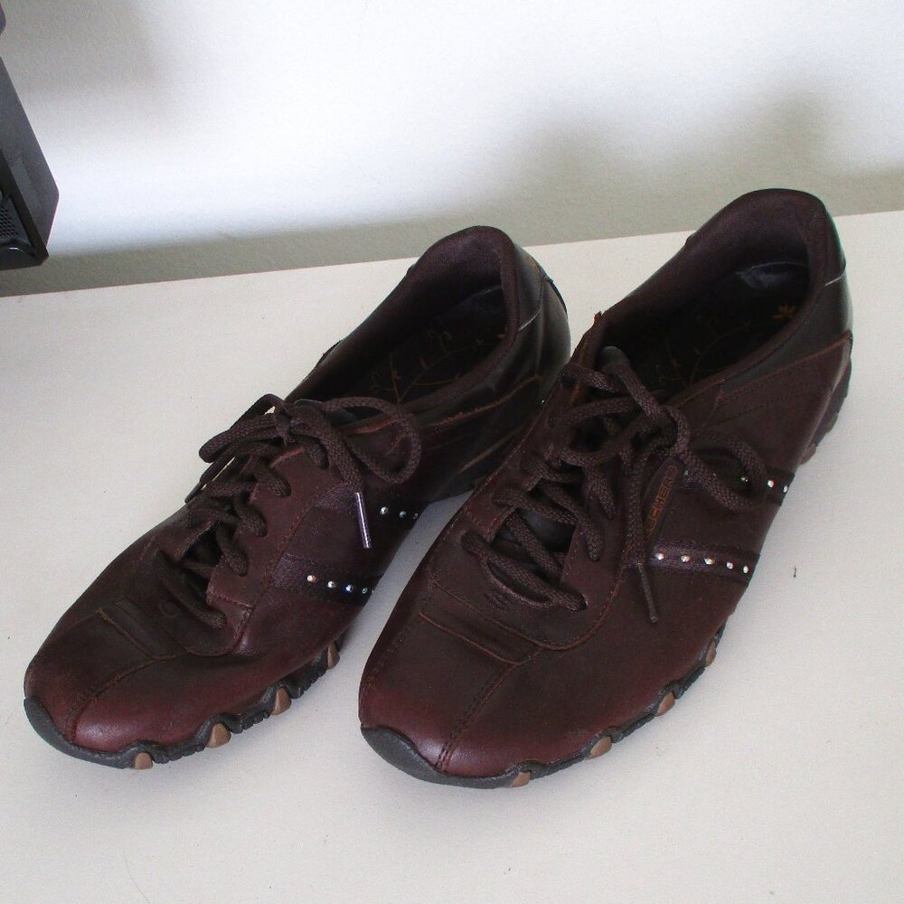 Skechers Coffee Leather Lace-up Fashion Sneakers - Size 10M